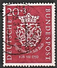 FRIMÆRKER VESTTYSKL. BUND: 1950 | AFA 1085 | 200 året for Bachs død - 20 + 3 pf. lillarød - Stemplet